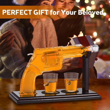 Whisky Karaf Set - Pistool Revolver Bar Set met 2 Glazen en Standaard