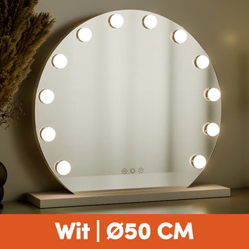 Nolt Hollywood Spiegel met Verlichting - ⌀ 50cm Make Up Vanity Licht - 1/X10X Vergrootspiegel - Wit