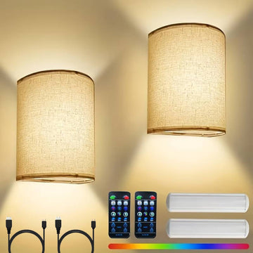 2X Oplaadbare Beige Wandlamp Binnen op Batterijen Draadloos - Krachtige Batterij - 2700K Warm licht - Wandlamp Oplaadbaar - Nieuwste versie 2024 - Trapverlichting - Japandi