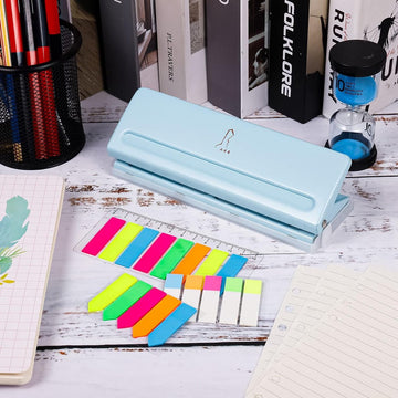 6-gaats punch binder puncher voor A4 / A5 / A6 / A7, verstelbare afstand perforator gemaakt van metaal binder perforator papier kaarten foto bindende perforator machine (blauw)