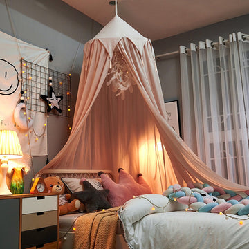 Kinderkamer dome franje bedden tent mantel tent lace klamboe plafondmontage zonder perforatiegaten