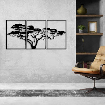 3 stucks African Levensboom modern deco muurdecoratie - XL- Wanddecoratie - Zwart - Houten art - Muurdecoratie - Line art - Wall art - Bohemian - Wandborden - Woonkamer - 140x70 cm - wandecoratie woonkamer - 3 stk African Levensboom