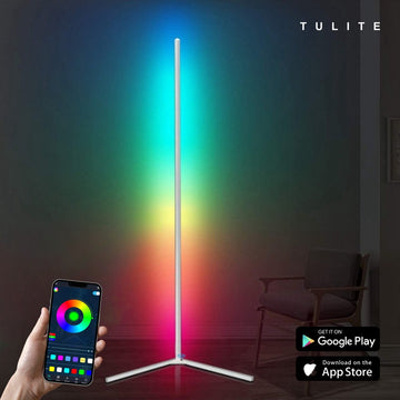 TULITE Moderne LED Vloerlamp RGB - App en afstandsbediening - Sfeerverlichting - Hoeklamp - Staanlamp - Led Verlichting Strip - Dimbaar - Voor Woonkamer - Kerstcadeau voor vrouwen/mannen - Wit