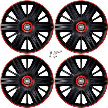 Wieldoppen MAXIM-BRR 15 inch zwart/rode rand/ring. Set a 4 stuks in doos (a.u.b. tekst lezen!)