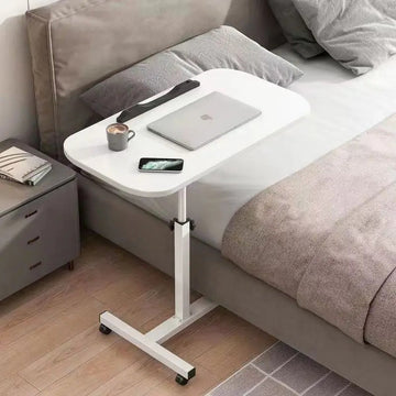 Bedtafel - Bedtafeltje met wielen - Laptop Tafel - Laptop Houder - Laptop Bureau - Verrijdbaar - In Hoogte Verstelbaar - Voor Thuiswerken - Wit