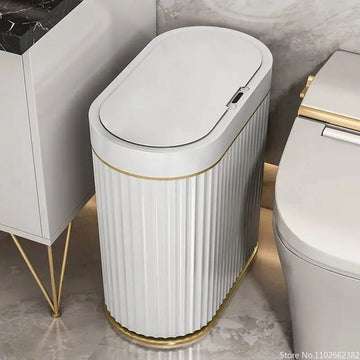 9l Slimme Prullenbak - Wit - Goud - Waterdicht - Bewegingssensor - Stijlvol - Compact - Geruisloos - Oplaadbaar - Keuken - Badkamer - Automatische Sensor