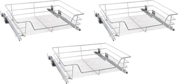 Eleganca draadmand met Ondergeleider en Soft Closing - Keukenkast schuiflade - Uitschuifbaar keukenrek - Geschikt voor kastjes met frontbreedte van 50 cm - Inbouwlade - Maximale draagkracht 20 kg- B41.5 cm, H14 cm & D44.5 cm - RVS - Zilver - 3 Stuks