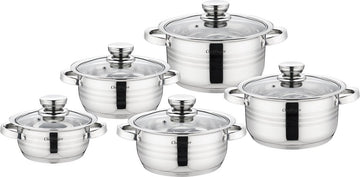Cheffinger Kookpannen - Pannenset inductie 10-delig - Glazen Deksel - RVS