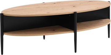 Salontafel met 4 nissen van mdf en metaal - Licht naturel en zwart - EVARO L 125 cm x H 39 cm x D 65 cm