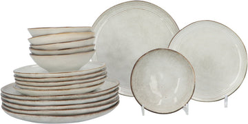 Aardewerk Serviesset Flower Beige 6 persoons 18-delig - Beige