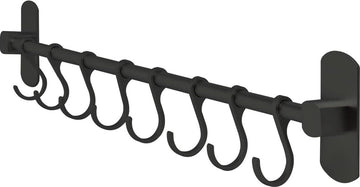 Zelfklevende keukengereihouder zwart - 40 cm - 8 haken - organizer voor keuken, badkamer & garage keukenstang