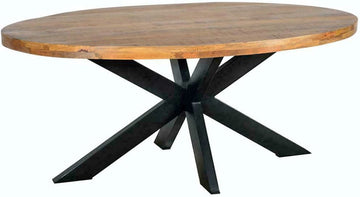 SALE! Eettafel - Tafel - Ovaal 5 cm dik - Mango hout - Naturel - 240x110x77 - Spinpoot metaal - Mat gelakt