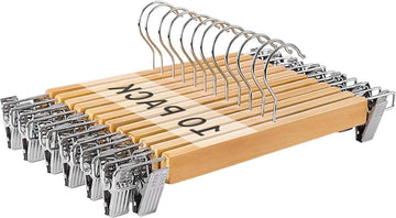 Broekhangers met clips - 10 stuks duurzame houten rokhangers met antislip clips kledinghangers