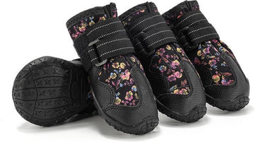 Hondenschoenen - Pootbescherming - Antislip en Waterbestendig - Maat #2/XS - 4 stuks - Zwart/Bloemen