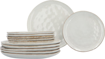 Aardewerk Serviesset 6 persoons Flower Beige 12-delig - Beige