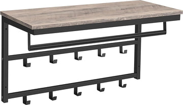 Alabama2 Wandkapstok 80 cm - Kapstok - Wandkapstok met plank - wandplank met 10 haken en rails - greige zwart - 80 x 30 x 42 cm