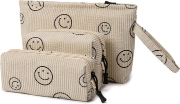 Tijdloze Corduroy Cosmetica Tas Set voor Vrouwen, Meisjes en Reizen, Beige