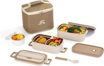 Lunchbox 1900ml Bento Box Volwassen Lunchbox roestvrij staal thermisch compartiment Tiffin Lunch Snack Box 2-laags geïsoleerde Bento voedselcontainer Stapelbare lunchbox met lunchtas en soepkom - Grootte Large, Lille Home