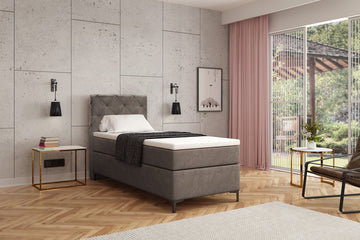 Meuba Home - Oslo Boxspring - Grijs - 90x200 - Microfiber - Met topper 8cm