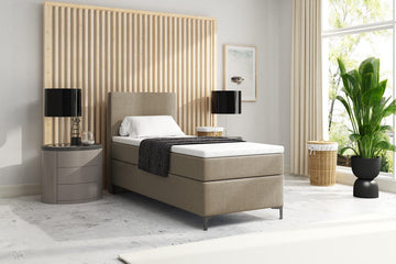 Meuba Home - Atlanta Boxspring - Beige - 90x200 - Stof - Met topper cm