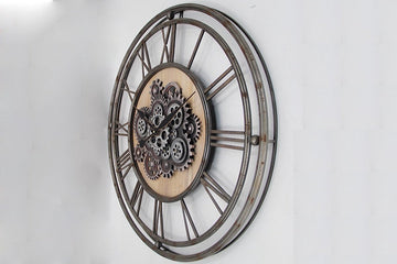 Klok tandwiel Milan Open - metaal - industrieel grijs - rusty - Ø80 cm