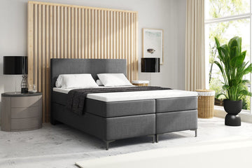 Meuba Home - Atlanta Boxspring - Donkergrijs - 160x200 - Stof - Met topper cm