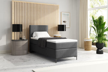 Meuba Home - Atlanta Boxspring - Donkergrijs - 90x200 - Stof - Met topper 8cm