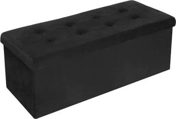 Poef - Zwart velvet - Opbergpoef - Hocker - Bankje - Schoenenbankje - Opslag Poef - Woonkamer, Hal, Slaapkamer
