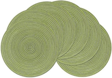 Set van 6 placemats, katoen, rond, gevlochten placemats, afwasbaar, grijs, rond, wasbaar, hittebestendig, voor bruiloft, feest, keuken, decoratie, 38 cm (Groen)