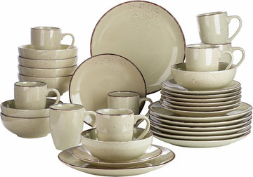 Serviesset - Serviessets - Serviesset 8 persoons - Beige - Porselein - 32-Delig Servies - Dinerbord - Dessertbord - Kom - Mok