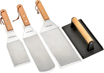BBQ Grill Accessoires Kit - Roestvrijstalen bakplaat Spatel Schraper Gereedschap - Gietijzeren Grill Pers - voor platte tops bakplaten grills - ovens - fornuizen - koken Plancha Bbq