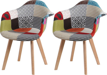 ByLoesje® Set Van 2 Nordic Eetkamerstoelen - Modern - Multi colour - Patchwork - Hout