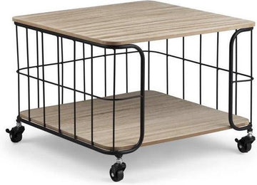 Eleganca salontafel - Bijzettafel - Trolley - MDF en ijzer - Zwart - Industrieel - 48.5x48.5x36cm - 4 wieltjes