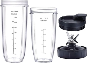 32oz/24oz mok Geschikt voor blender voor Ninja, 1* 32 oz kopje, 1* 24 oz kopje, 1* kopje deksel, 1* 7 Fin Extractor-bladen Geschikt voor Nutri Ninja Auto iQ BN801 BL640-30 BL642-30 (4 stuks)