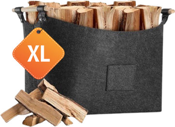 Equivera houtmand voor haardhout XL, 60 liter, mand voor brandhout,brandhoutmand, opslag binnen, opvouwbare vilten mand voor hout, opvouwbaar, transport en opslag (donkergrijs)