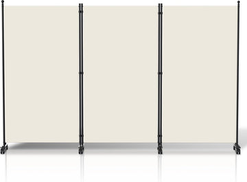 Kamerscherm op wielen met 3 panelen - 263 x 181 cm - Kamerverdeler Tuin Spaanse Muurscheiding Beige