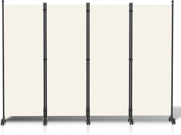 Kamerscherm op wielen met 4 panelen - 228 x 181 cm - Kamerverdeler Tuin Spaanse Muurscheiding Beige