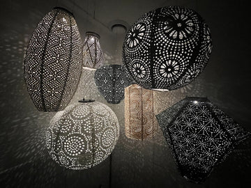 7 x Solar buiten Lampion met motief - Pakket - tuinverlichting - zonne energie - buitenlamp