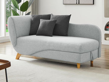 Vente-unique Slaapbank van lichtgrijze stof met opbergruimte - Hoek rechts - PENELOPE L 160 cm x H 81 cm x D 80 cm