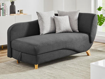 Vente-unique Slaapbank van antraciete stof met opbergruimte - Hoek links - PENELOPE L 160 cm x H 81 cm x D 80 cm