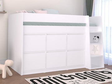Vente-unique Halve hoogslaper 90 x 190 cm met 6 lades - Wit - CAMALETI L 196 cm x H 120.8 cm x D 114.4 cm