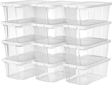 Opbergdozen met deksel Set van 12, schoenopslag opbergbox transparant met deksel kunststof voor schoenen tot maat 41 LSP12WT