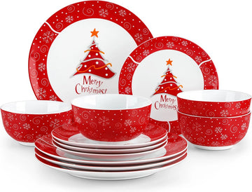 Serviesset - Serviesset 6 persoons - Serviessets - Merry Christmas - Porselein - 18-Delig Servies - Dinerbord - Dessertbord - Kom
