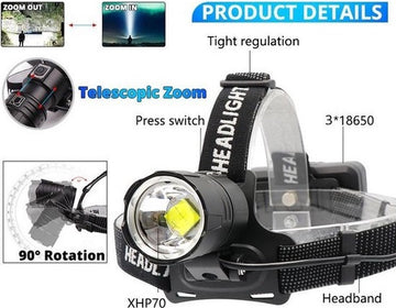 Hoofdlamp 15000, lumen 4200 oplaadbaar zoeklicht XHP 70.2 PROFESSIONAL-XLED