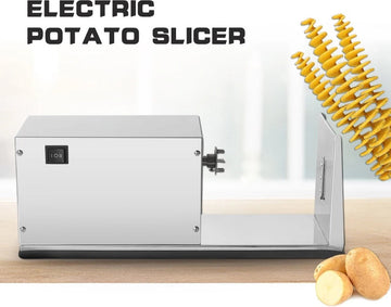 Elektrische Aardappel Spiraalsnijder – Aardappel op een stokje - Frietsnijder – Aardappelsnijder – Multifunctionele Groentesnijder – RVS – Zilver