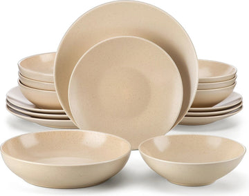 Serviesset - Serviessets - Serviesset 8 persoons - Zand Reliëf - Porselein - 32-Delig Servies - Dinerbord - Dessertbord - Kom - Soepkom