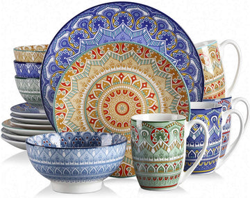 Serviesset - Serviessets - Serviesset 4 persoons - Bohemian Patroon - Porselein - 16-Delig Servies - Dinerbord - Dessertbord - Kom - Mok