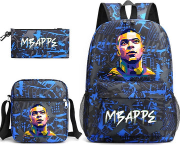 Verkoop Nederland® - Fashion - Rugzak - Mbappe - Meisjes - Jongens - Kinderen Schooltas - Zwart/Blauw - Tiener - 20-35 Liter - Met Gratis Shouder Tas + Pen Zak)