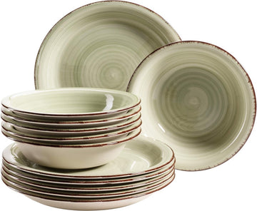 Bordenset voor 6 personen met moderne vintage look 12-delige dinerset met de hand beschilderd