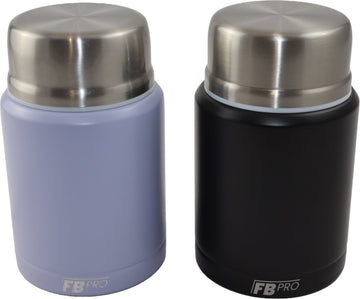 Lichtpaarse & Zwarte Thermos Voedselcontainer met Lepel x2 - Thermoskan - Voedsel container voor noodles, soep, havermout, ijs, babyvoeding en meer! - Yoghurt beker to go - Thermosbeker voor het meenemen van eten - Licht paars & Zwart - 450ml